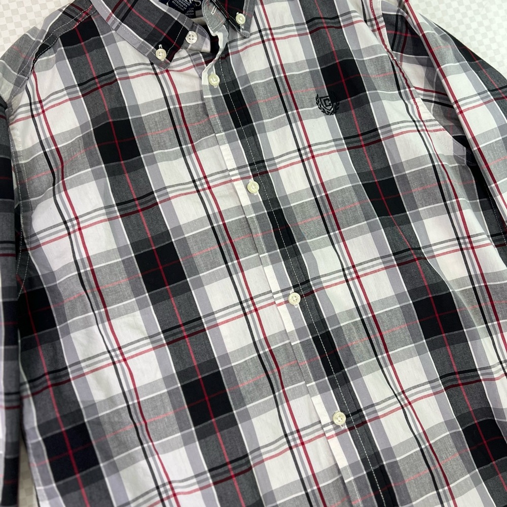 Chaps Boys Long Sleeve Button Down‎ Shirt Plaid-white Black Size Lg 14-16